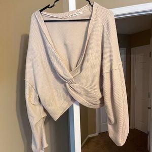 Cropped waffle knit top